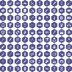 100 portable icons hexagon purple vector