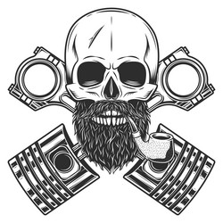 biker skull with beard smoking pipe and piston vector