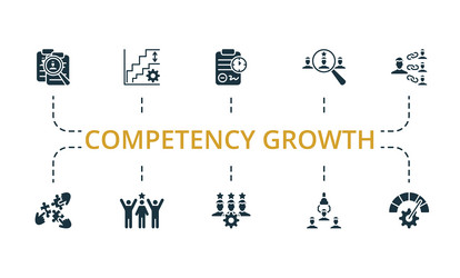 competency growth icon set monochrome simple vector image