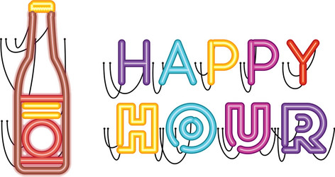 Happy hour label in neon light icon vector