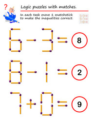 Logical puzzle game with matches in each task vector