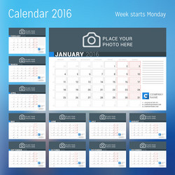 Calendar for 2016 year planner template design vector