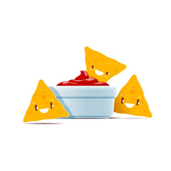 cartoon mexican nacho chips characters and ketchup vector