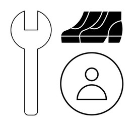 wrench pair of shoes and user icon encapsulating vector image