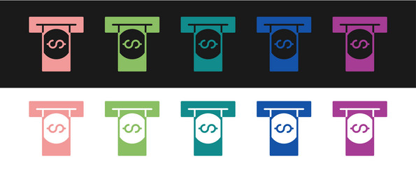 set atm - automated teller machine and money icon vector image