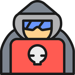 Computer hacker with laptop spy agent flat color vector