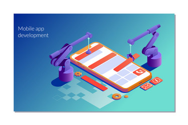 Landing page template of mobile app development vector