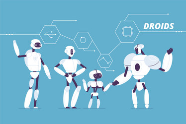 robot group various androids models standing vector image