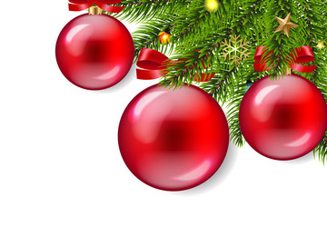 winter background and christmas tree red balls vector