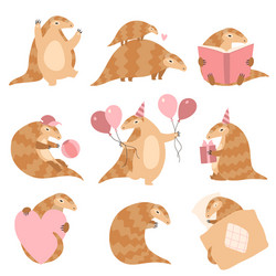 Adorable Pangolin Characters Vector Image