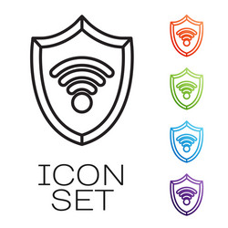 black line shield with wifi wireless internet vector image