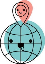 kawaii world globe and map pointer on top vector image