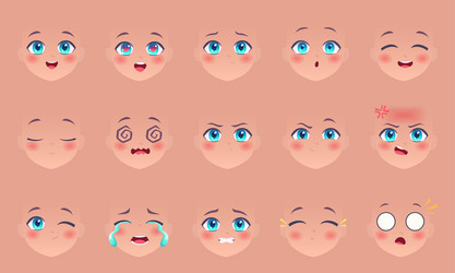 Manga expression. Anime girl facial expressions. Eyes, mouth