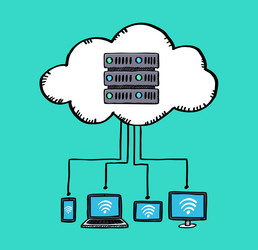 connecting multiple devices to a cloud server vector image