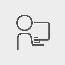 Man at Computer Icon - Thin Line vector image