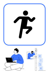 man running icon with risk measurement and seated vector image