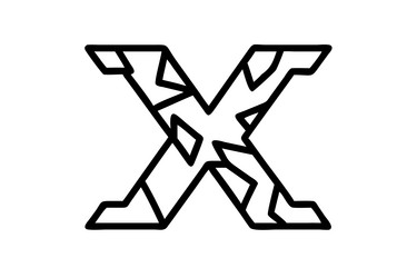 a bold letter x with sharp jagged edges creating vector image