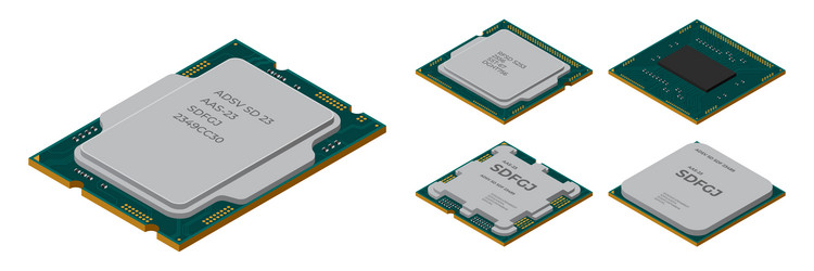 set of isometric processor central processing vector image