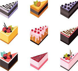 Cake set isometric flat design web icon collection vector