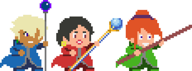 set of pixel characters in art style vector image