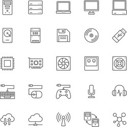 Set computer components line icons system unit vector