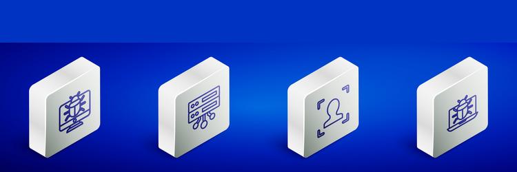 set isometric line system bug on monitor server vector image