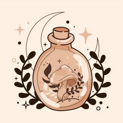 sketch of magic mushrooms on a jar tarot style vector image