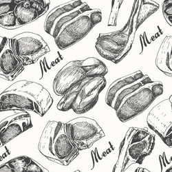 seamless pattern with different meat products vector image