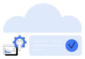 cloud computing setup with gear and check mark vector image