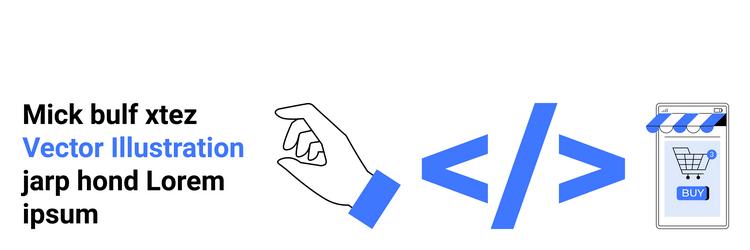 hand with coding symbol and shopping cart icon vector image