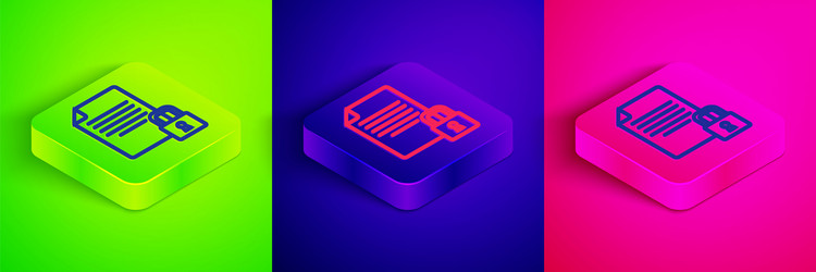isometric line document and lock icon isolated vector image
