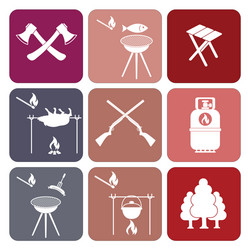 set of camping equipment icons vector