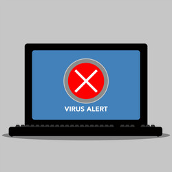 Virus alert sticker on a laptop cyber attack vector