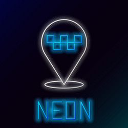 glowing neon line map pointer with taxi icon vector image