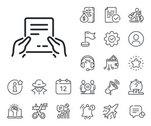 hold document line icon text file sign salaryman vector image