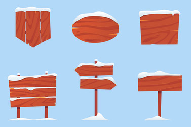 winter wood sign boards cartoon planks covered vector