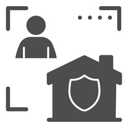 Man with house in frame and security emblem solid vector