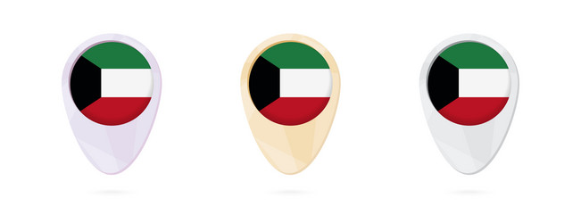 map markers with flag kuwait 3 color versions vector image