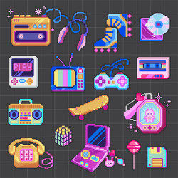 pixel art 8 bit objects retro digital game assets vector image