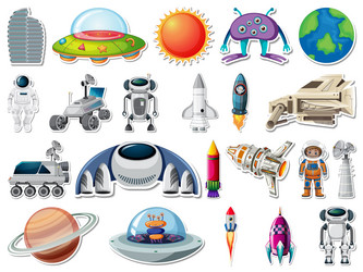 sticker set of outer space objects and astronauts vector image