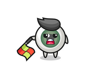 eyeball character as line judge hold the flag vector image