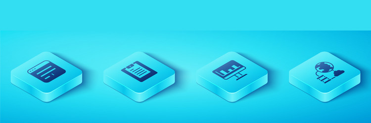 set isometric browser window server data report vector image