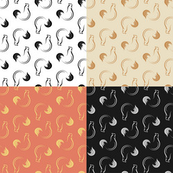 Set of seamless patterns with abstract rooster vector