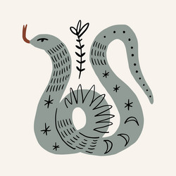 boho mystic snake doodle esoteric astrology vector