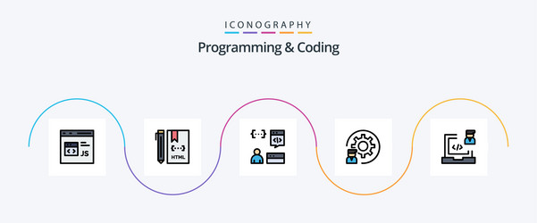programming and coding line filled flat 5 icon vector image