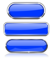 blue buttons set collection of web 3d shiny icons vector image