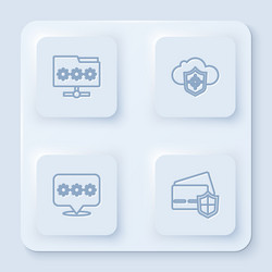 set line folder with password cloud and shield vector image