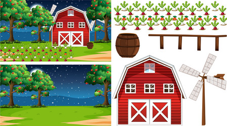 Farm element set isolated with scence Royalty Free Vector