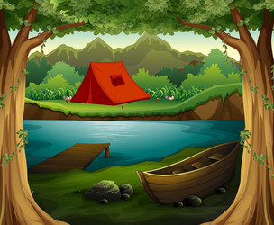 Two boys camping in the forest Royalty Free Vector Image