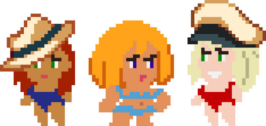 set of pixel characters in art style vector image